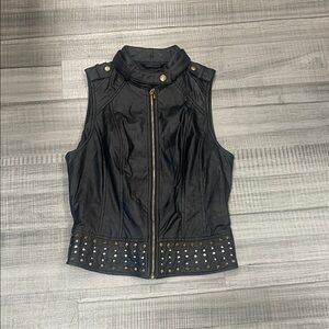 Double Zero Black Sleeveless Jacket with Gold Accents